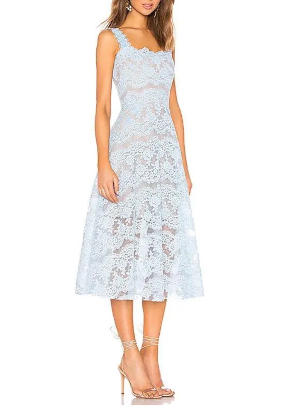 BRONX AND BRONCO Skye Midi Dress Baby Blue Lace Zip Back {$550} A-Line Toule SM